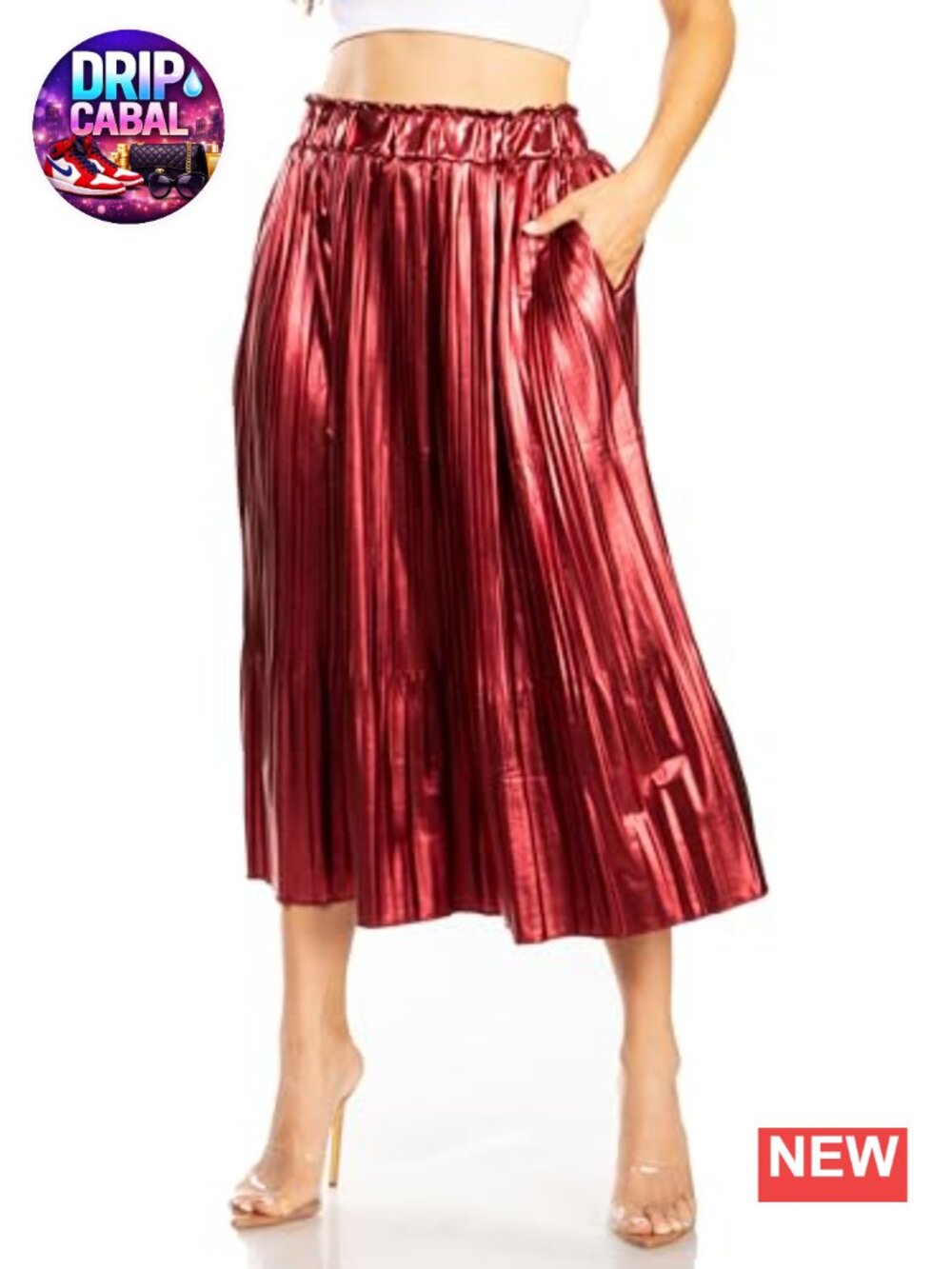 Pleated Midi Skirts for Women with Pockets, Elastic High Waisted, Reg & Plus